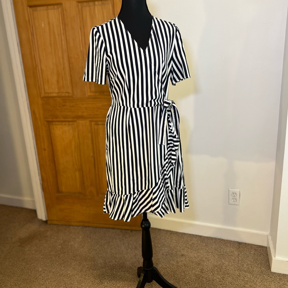 Navy and White Striped Wrap Dress